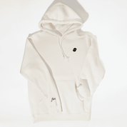 Hooded sweatshirt with front pocket and minimal logo details on chest and sleeve