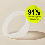 Reusable menstrual disc with text indicating 94% of OB/GYNs surveyed recommend the product