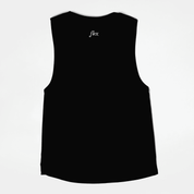 Back view of sleeveless tank top with 'flex' text near the neckline